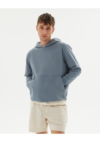 Mavi Erkek Uzun Kollu Kanguru Cepli Organik Pamuk Kapşonlu Sweatshirt modelleri