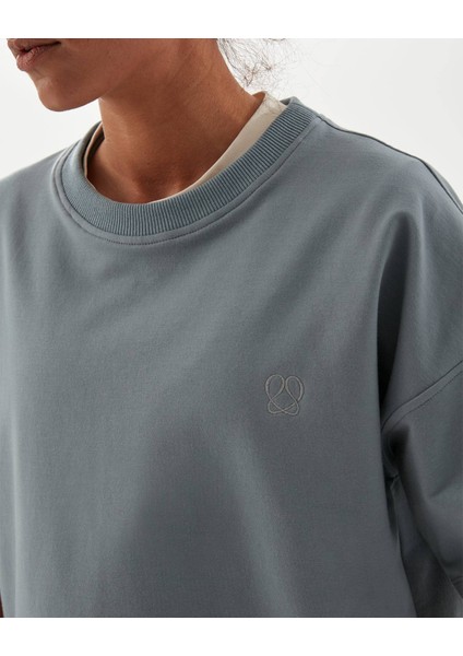 Kadın Mavi Sweat-Tee - Gots Sertifikalı Organik Pamuk, İçi Şardonlu, Kısa Kollu, Bisiklet Yaka, Günlük ve Spor Kullanım İçin Rahat Sweatshirt Tişört fırsatları