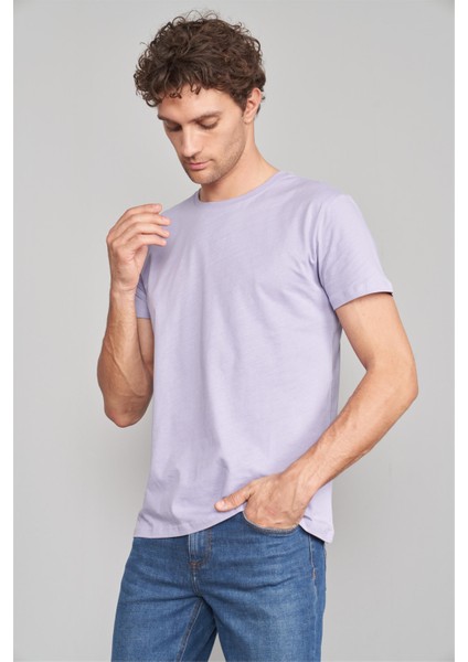 Çetinkaya Mentality 2772 Erkek Bisiklet Yaka Basic T-Shirt Açık Lila