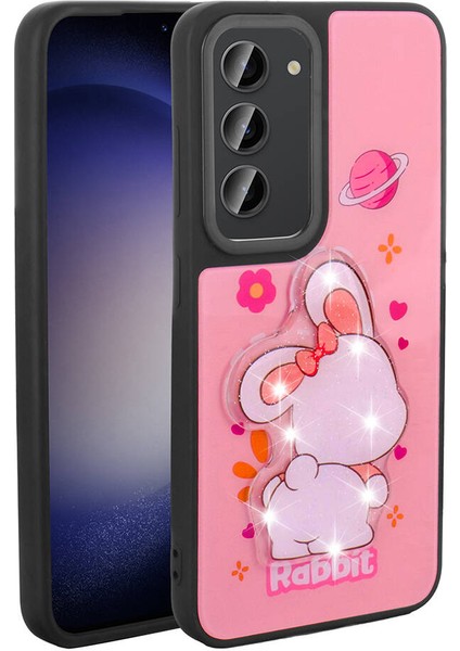 - Samsung Galaxy S23 - Kılıf Parlayan Kabartmalı İkonik Figürlü Amas Silikon Kapak - Pembe