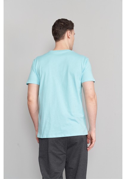 Çetinkaya Mentality 2772 Erkek V Yaka Basic T-Shirt Aqua Pamuk