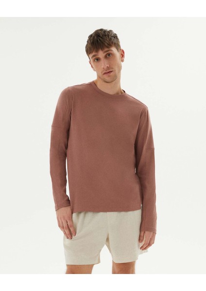 Erkek Gül Kurusu Pembe Uzun Kollu T-Shirt - Organik Pamuk, Çift Kat Omuz Paneli, Bisiklet Yaka, Nefes Alan İnce Katman