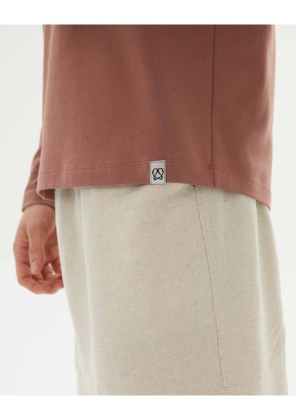 Erkek Gül Kurusu Pembe Uzun Kollu T-Shirt - Organik Pamuk, Çift Kat Omuz Paneli, Bisiklet Yaka, Nefes Alan İnce Katman fırsatları