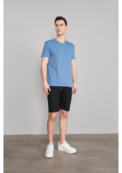 Çetinkaya Mentality 2772V V Yaka Basic T-Shirt Açık Indigo