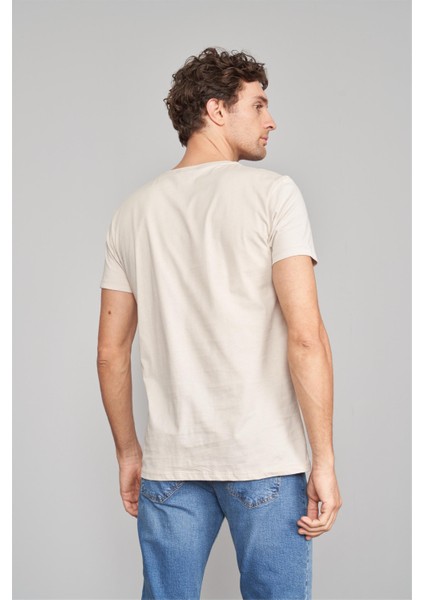 Çetinkaya Mentality 2772 Erkek V Yaka Basic T-Shirt Kum