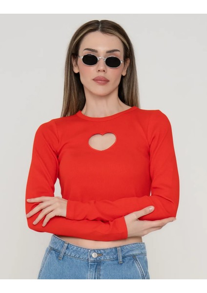Kadin Cut Out / Pencereli Uzun Kollu Crop Top - Fillipa