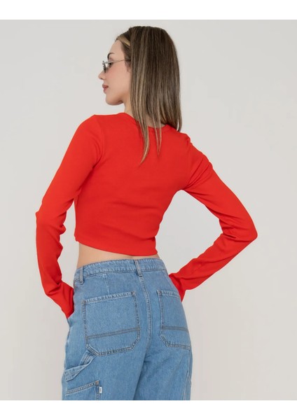 Kadin Cut Out / Pencereli Uzun Kollu Crop Top - Fillipa modelleri