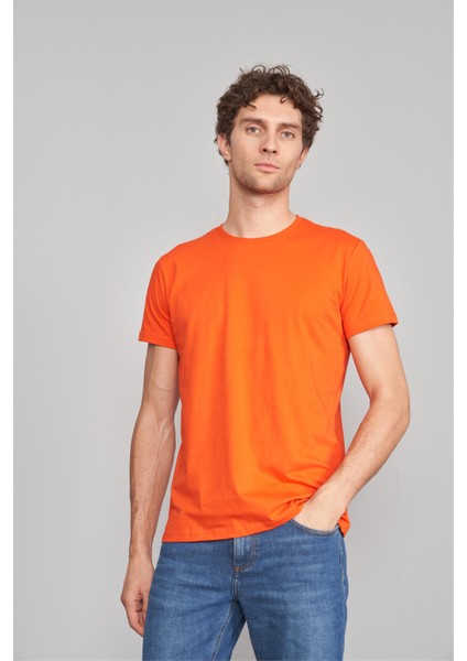 Çetinkaya Mentality 2772 Bisiklet Yaka Penye Slim Fit Nar Çiçeği T-Shırt