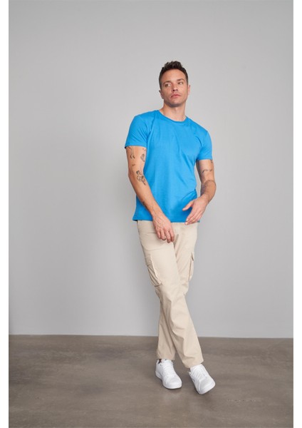 Çetinkaya Mentality 2772 Erkek Bisiklet Yaka Basic T-Shirt Kobalt