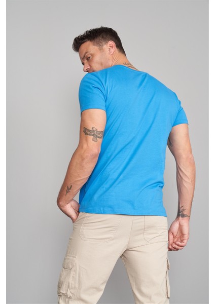 Çetinkaya Mentality 2772 Erkek Bisiklet Yaka Basic T-Shirt Kobalt