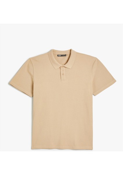 4SAM10113MK 057 Bej Erkek Pamuk Jersey Kısa Kollu Basic Polo T-Shirt