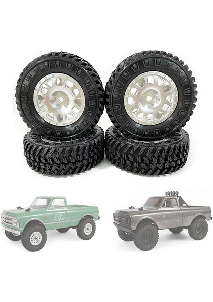 4 Adet 1.0 Lastikler ve Metal Beadlock Jant Seti 1/24 Rc Paletli Araba Eksenel SCX24 Fms FCX24 ENDURO24 Parçaları, Gümüş (Yurt Dışından)