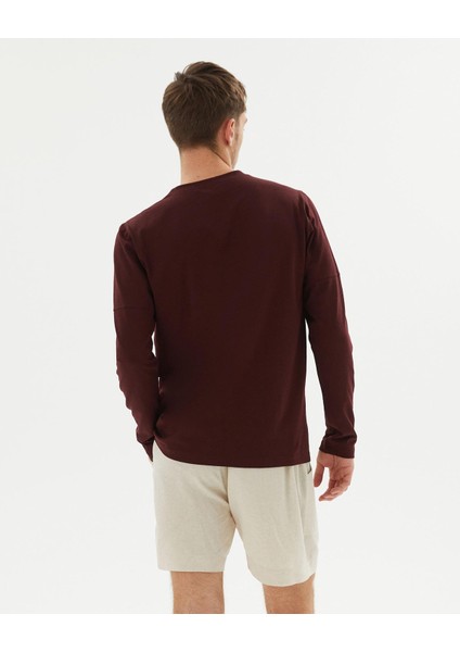 Erkek Bordo Kahverengi Uzun Kollu T-Shirt - Organik Pamuk, Çift Kat Omuz Paneli, Bisiklet Yaka, Nefes Alan İnce Katman fiyatları