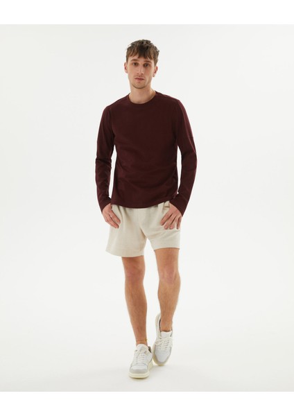 Erkek Bordo Kahverengi Uzun Kollu T-Shirt - Organik Pamuk, Çift Kat Omuz Paneli, Bisiklet Yaka, Nefes Alan İnce Katman modelleri