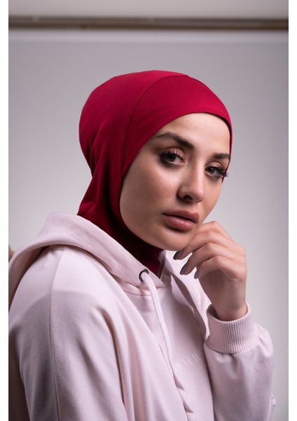 Hürrem Bone Bordo Pratik Hazır Geçmeli Bone Viskon Kumaş Hijab Spor 2106_16