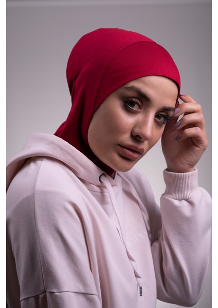 Hürrem Bone Bordo Pratik Hazır Geçmeli Bone Viskon Kumaş Hijab Spor 2106_16