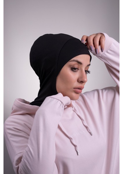 Siyah Pratik Hazır Geçmeli Bone Viskon Kumaş Hijab Spor 2106_01
