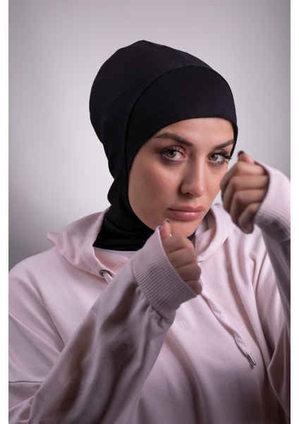 Siyah Pratik Hazır Geçmeli Bone Viskon Kumaş Hijab Spor 2106_01