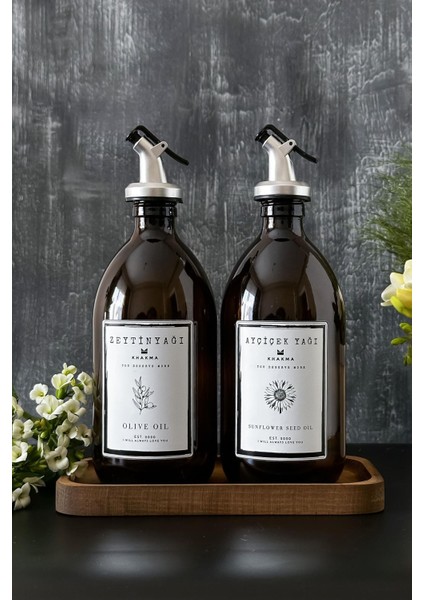 Ahşap Stantlı Amber Zeytinyağı Sıvıyağ Şişesi Yağdanlık 500 ml 500T Bb Za St 4mtomqbzyayset1