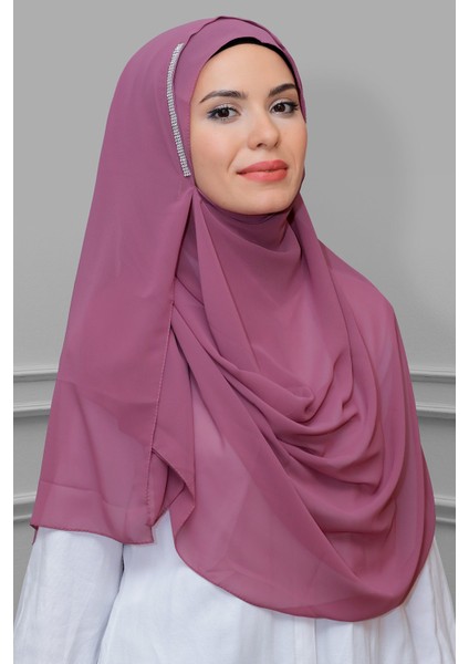 Gül Kurusu Pratik Hazır Geçmeli Malezya Şal Şifon Taşlı 1850_18