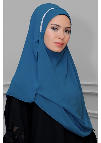 Indigo Pratik Hazır Geçmeli Malezya Şal Şifon Taşlı 1850_34