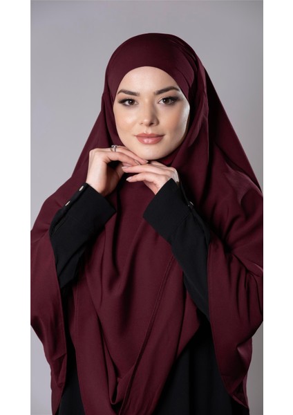Bordo Pratik Hazır Geçmeli Tesettür Eşarp Medine Ipeği Bağcıklı Çift Katlı Sufle 2302_16