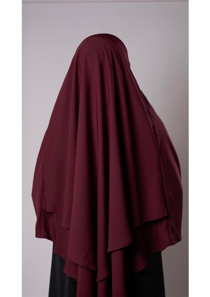 Bordo Pratik Hazır Geçmeli Tesettür Eşarp Medine Ipeği Bağcıklı Çift Katlı Sufle 2302_16