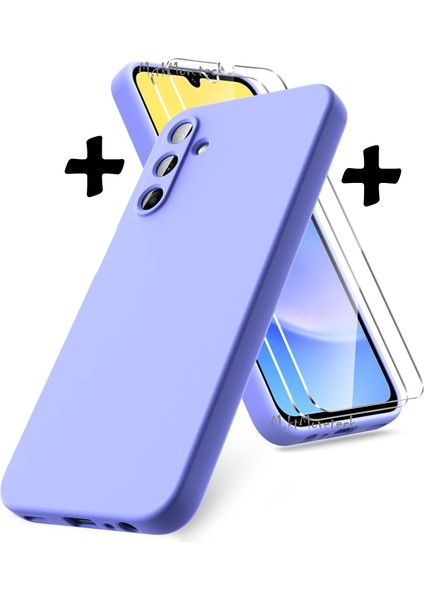 Samsung Galaxy A35 Kılıf Kamera Korumalı Yumuşak Renkli Silikon + 9h Ekran Koruyucu Cam 2'li Set