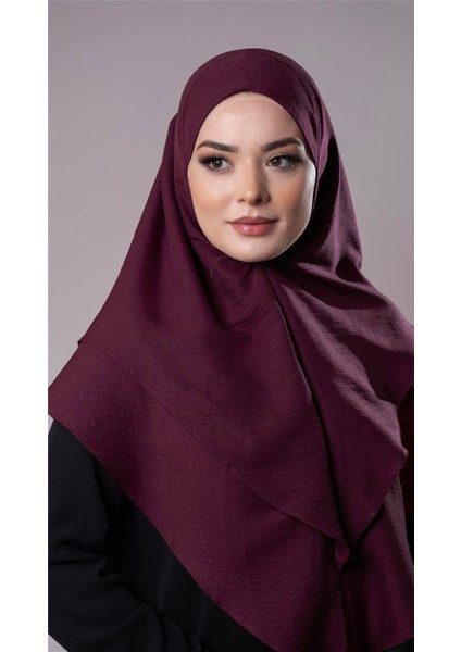 Bordo Pratik Hazır Geçmeli Tesettür Eşarp Pamuk Caz Kumaş Çift Katlı Düz Hijab 2303_16 modelleri