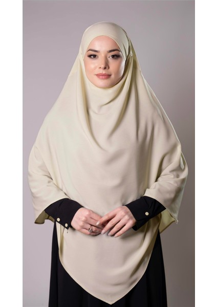 Ekru Pratik Hazır Geçmeli Tesettür Eşarp Medine Ipeği Bağcıklı Çift Katlı Sufle Hijab 2302_27
