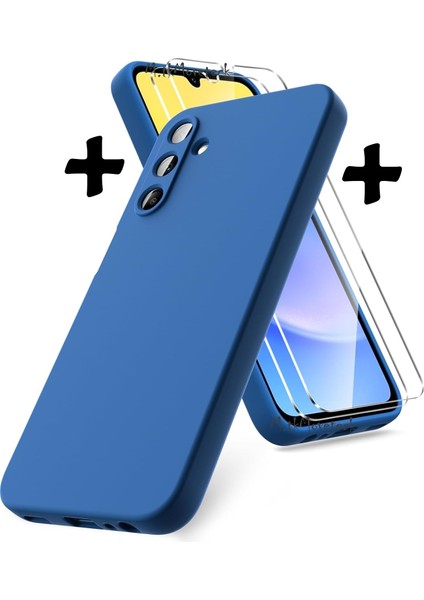 Samsung Galaxy A35 Kılıf Kamera Korumalı Yumuşak Renkli Silikon + 9h Ekran Koruyucu Cam 2'li Set