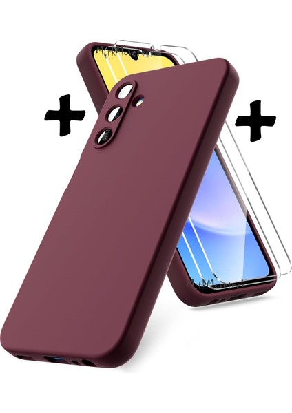 Samsung Galaxy A35 Kılıf Kamera Korumalı Yumuşak Renkli Silikon + 9h Ekran Koruyucu Cam 2'li Set