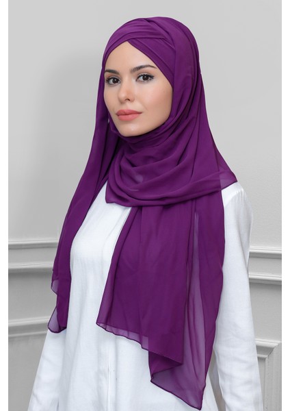 Şarabi Pratik Hazır Geçmeli Bone Şal Şifon Kendinden Boneli İki Bantlı 1452_08