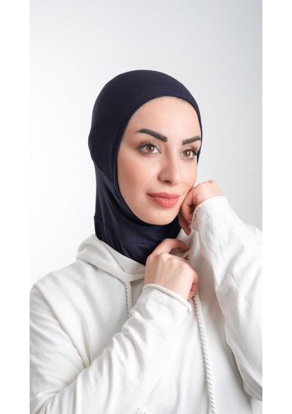 Lacivert Pratik Hazır Geçmeli Tesettür Bone Sandy Kumaş Spor Hijab 2113_02