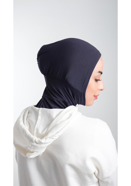 Lacivert Pratik Hazır Geçmeli Tesettür Bone Sandy Kumaş Spor Hijab 2113_02