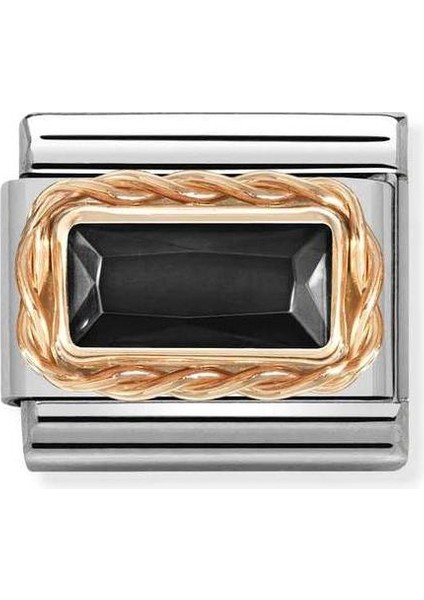 Composable Classic Dekoratif Link - Yüzey Işlemeli Baget - Siyah - 9k Rose Altın