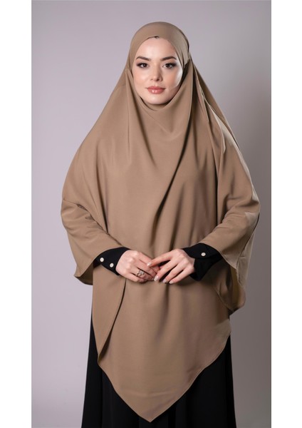 Koyu Bej Pratik Hazır Geçmeli Tesettür Eşarp Medine Ipeği Bağcıklı Sufle Hijab 2301_44