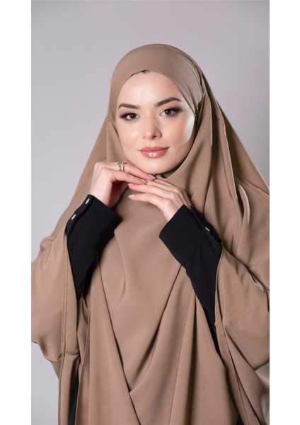 Koyu Bej Pratik Hazır Geçmeli Tesettür Eşarp Medine Ipeği Bağcıklı Sufle Hijab 2301_44