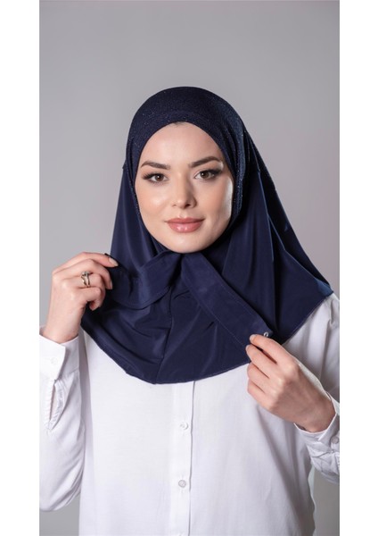Lacivert Pratik Hazır Geçmeli Tesettür Eşarp Sandy Kumaş Arkadan Çıtçıtlı 2206_02 modelleri