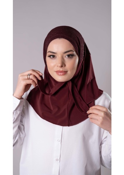 Bordo Pratik Hazır Geçmeli Tesettür Eşarp Sandy Kumaş Arkadan Çıtçıtlı 2206_16