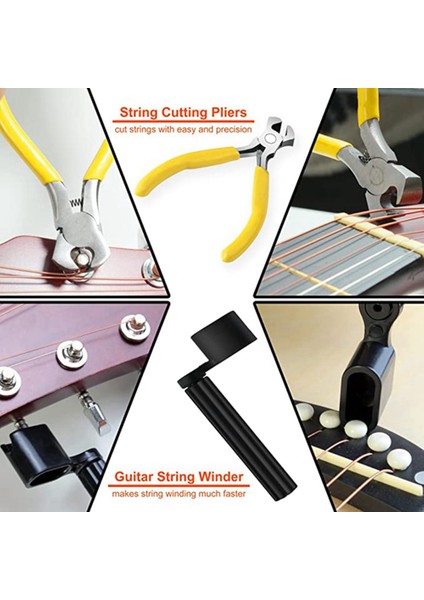 79 Adet Gitar Araç Kiti, Gitar Aksesuarları Gitar Tamir Kiti ile Gitar Teli Mızrap Köprü Pimleri Göstergeler (Yurt Dışından) fırsatları