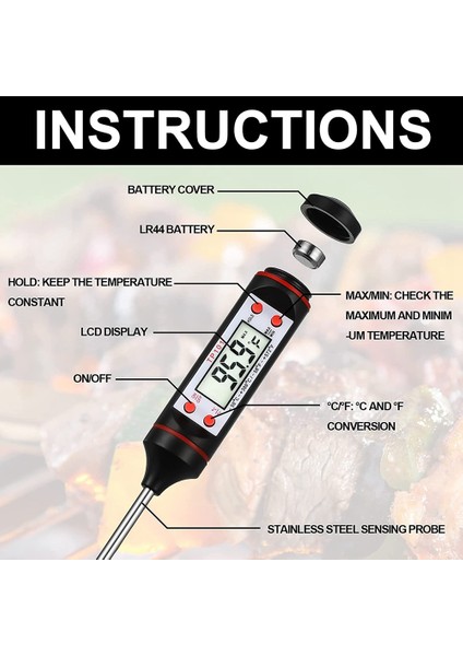 Gui Xulian Mutfak Gıda Termometresi Su Geçirmez Dijital Anında Okunan Et Termometresi, Mum, Süt, Kızartma, Kızartma Için Uzun Problu (Yurt Dışından) fırsatları
