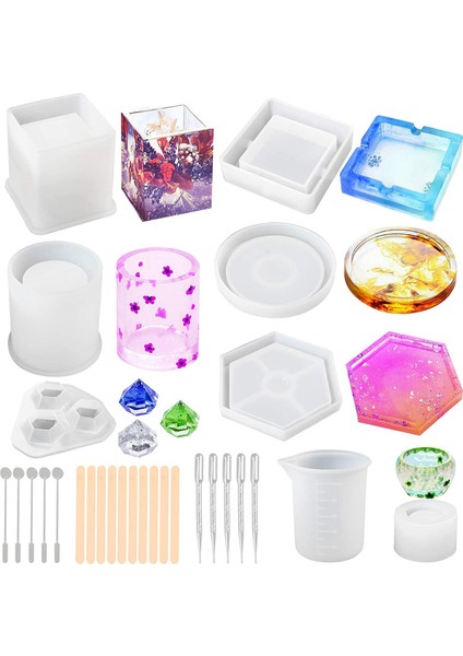 28 Adet Silikon Coaster Küllük Kalıpları Reçine Döküm Için, Dıy Sanat Kristal Elmas Saksı Kalem Mum Sabunluk Kalıpları (Yurt Dışından)