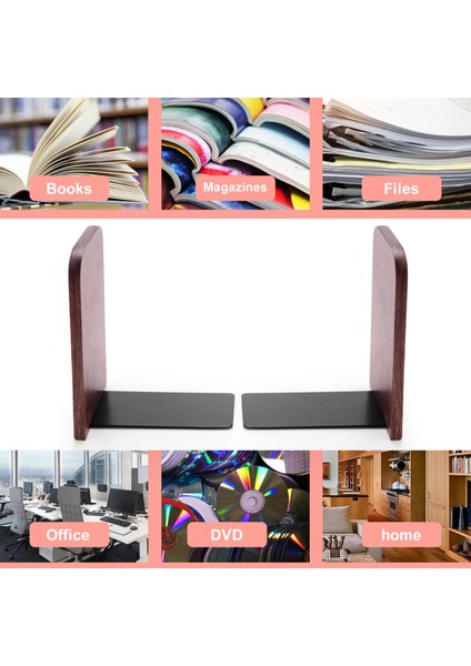 2 Adet Ahşap Kitap Ayracı Metal Tabanlı Ağır Hizmet Tipi Siyah Ceviz Kitap Standı Ofis Masaüstü Veya Raflar Için Kaymaz Noktalar (Yurt Dışından)