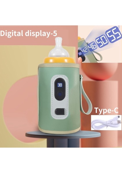 Gui Xulian USB Süt Su Isıtıcı Seyahat Arabası Yalıtımlı Çanta Dijital Ekran Bebek Emzirme Şişesi Isıtıcı Açık Kış-Yeşil (Yurt Dışından)