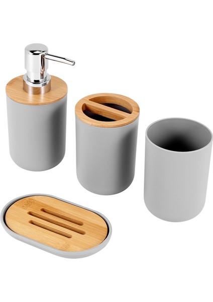 Banyo Aksesuarları Seti Sabunluk Şişe Bulaşık Tuvalet Diş Fırçası Tutucu Fincan Takım Elbise Gri (Yurt Dışından)