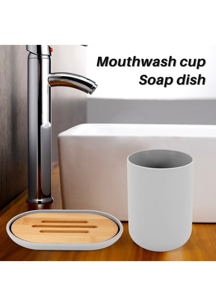 Banyo Aksesuarları Seti Sabunluk Şişe Bulaşık Tuvalet Diş Fırçası Tutucu Fincan Takım Elbise Gri (Yurt Dışından) fırsatları