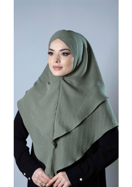 Fıstık Yeşili Pratik Hazır Geçmeli Tesettür Eşarp Pamuk Caz Kumaş Çift Katlı Çapraz Hijab 2304_36 modelleri