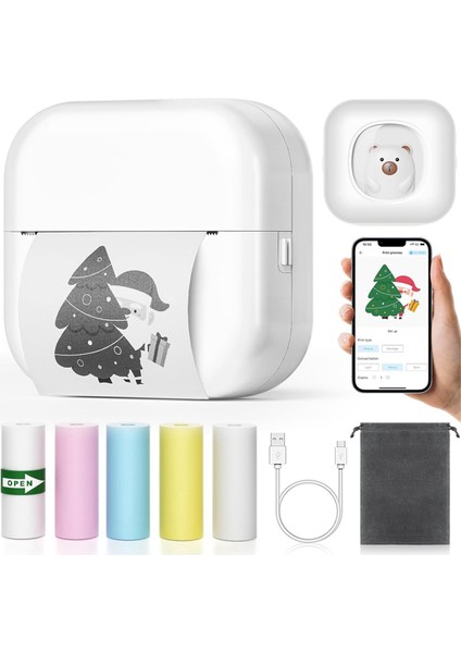 Mini Taşınabilir Yazıcı: 5 Rulolu Bluetooth Kablosuz Cep Mürekkepsiz Termal Yazıcı Etiket Makinesi (Yurt Dışından) fiyatları