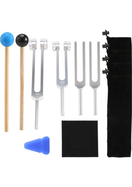 4 Paket Diyapazon SETI(128 HZ,256 HZ,512 HZ,528 Hz)Ses Şifası Ses Titreşim Aletleri Için Ayar Çatalı Çekiç ile (Yurt Dışından)